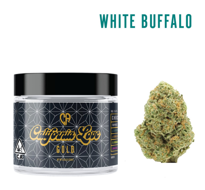 Featured image for “CALIFORNIA LOVE Gold | White Buffalo | 3.5g  [ S ]  THC% 33.12”