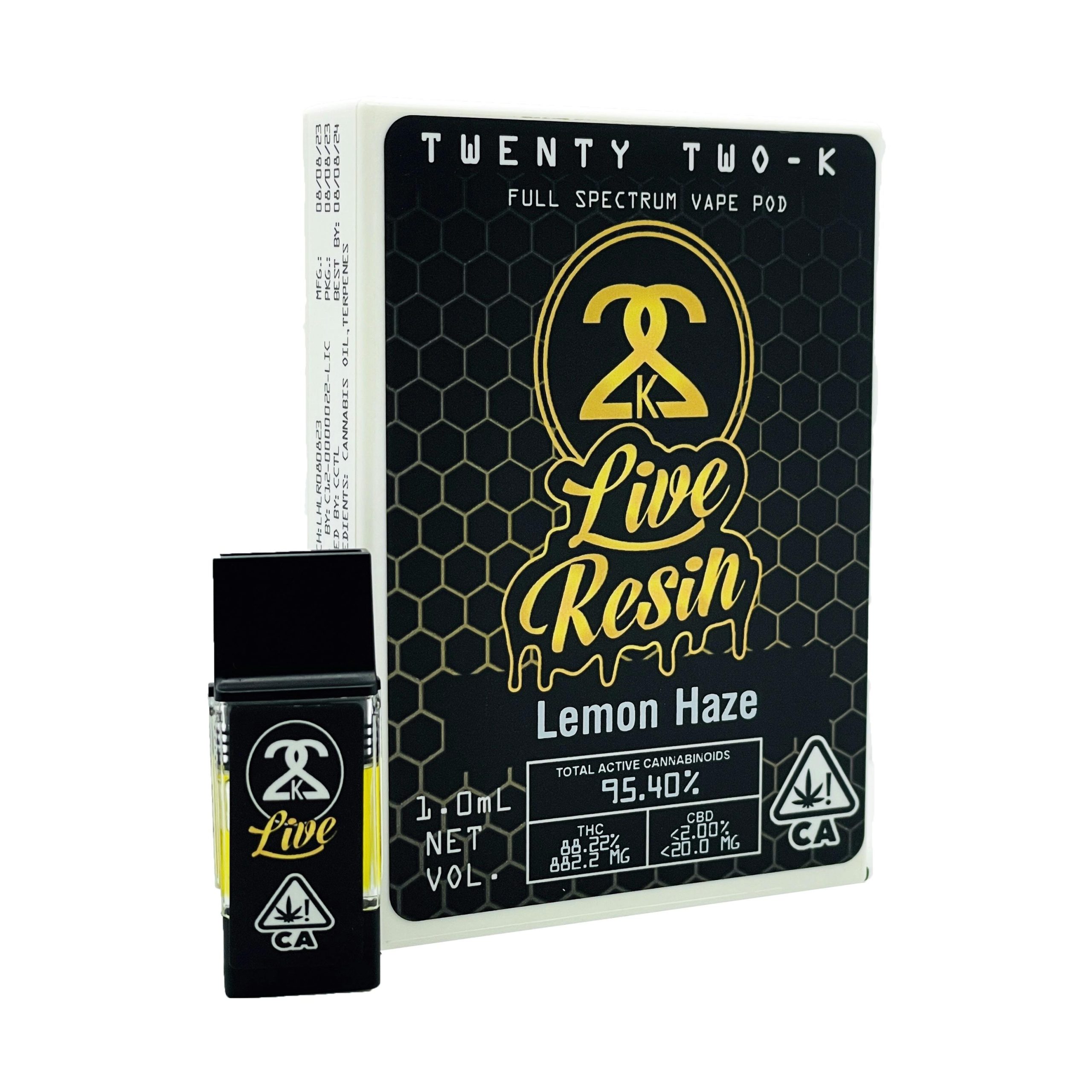 Featured image for “TWENTY TWO K / 22K 22K - Live Resin - Lemon Haze 1.0ml POD [ S ] THC% 88.22”