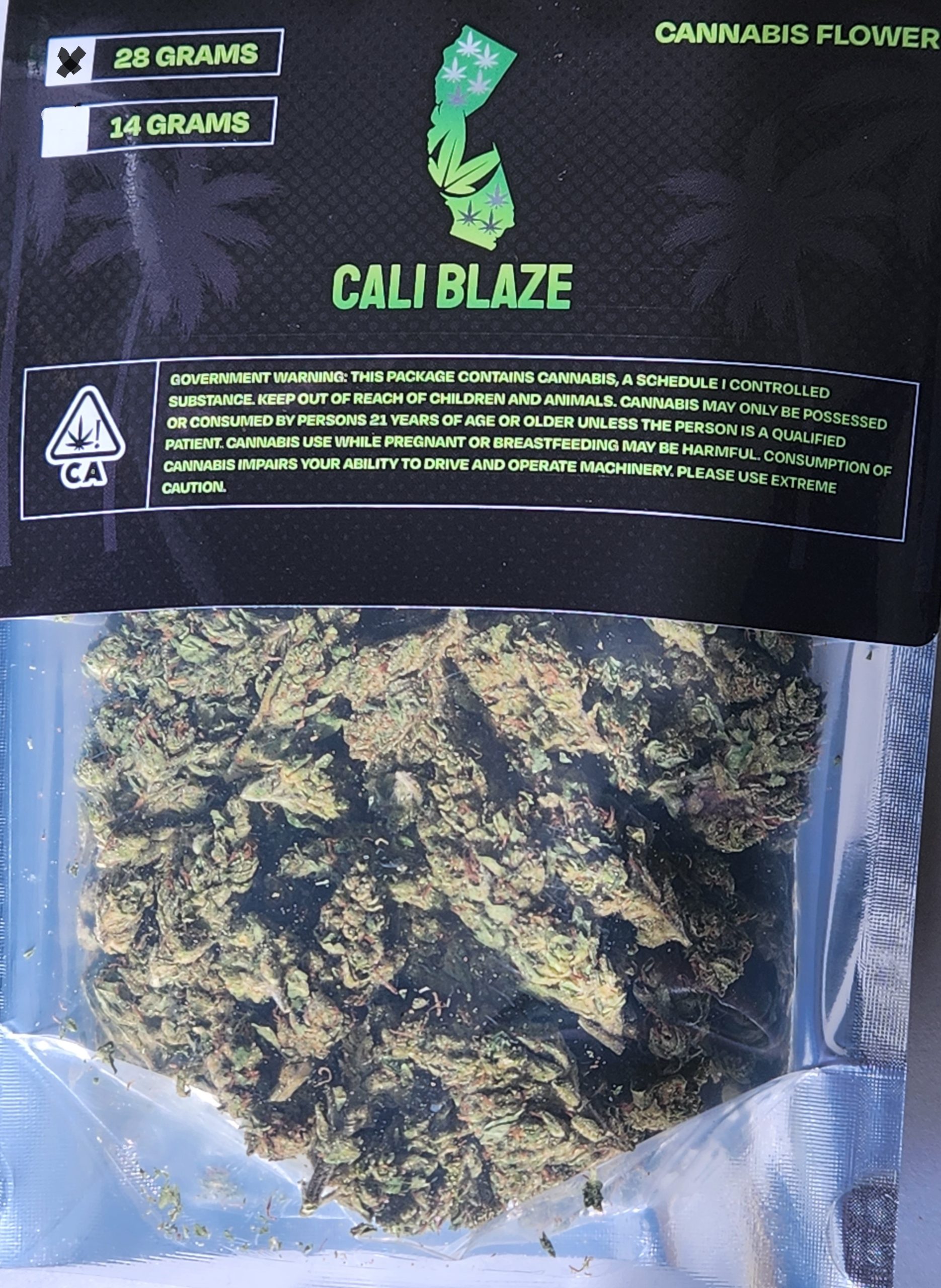 Featured image for “CaliBlaze Sour Diesel  28 g [ H ] Sungrown Organic THC% 27.17”